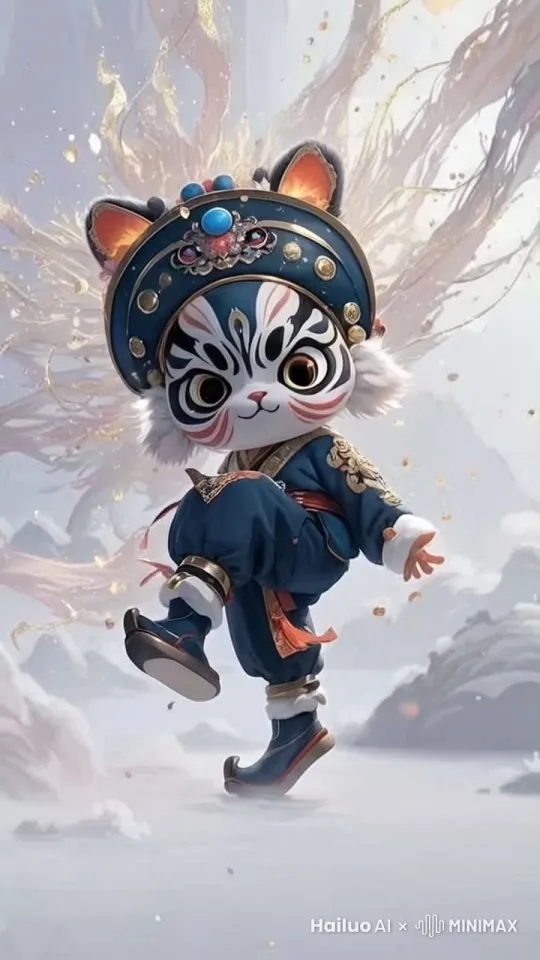 京剧猫在唱京剧，动作连贯流畅，稳定 by Hailuo AI Video Generator