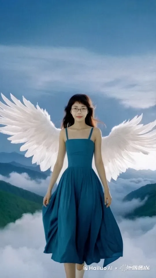 此女凌虚而上，于浩瀚苍穹间肆意飞舞。左脚呈美妙弧度弯曲，透着无尽的婉约柔美。双臂大张，仿佛要拥抱整个天地。她在空中来回穿梭，恰似清风拂过云海，时而高翔，时而低掠，身姿矫健且不失优雅，每一帧画面都定格成绝美画卷。 by Hailuo AI Video Generator
