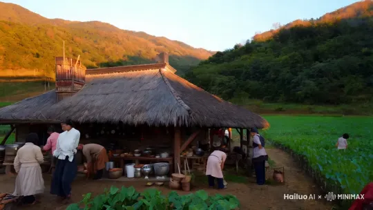 柿林山村农家乐，到处繁忙景象。 by Hailuo AI Video Generator
