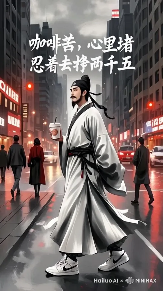 画面主体动态呈现 人在笑着走在斑马线上,手上拿着一杯咖啡，车辆在公路上行驶动作自然流畅，环境光，过程丝滑而匀速，符合逻辑,机制细节,镜头跟拍,不变形,不模糊 by Hailuo AI Video Generator