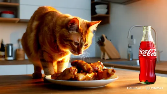 可爱橘猫做可乐鸡翅 by Hailuo AI Video Generator