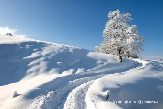阿尔卑斯山脉，两侧云杉，高山寒冷，蓝天白云，大雪纷飞，摄影师原地旋转360度，高细节，符合逻辑
 by Hailuo AI Video Generator