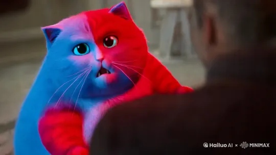 一只蓝色很胖很胖的猫生气红温了 by Hailuo AI Video Generator