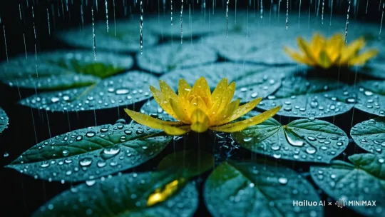 小雨缓缓落下，植物枝叶微微晃动，雨滴缓缓落下 by Hailuo AI Video Generator