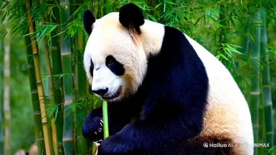 郁郁葱葱的竹林中,一只憨态可掬的熊猫正悠闲地坐在地上,手中握着一根新鲜的竹子。它先用鼻子嗅了嗅,似乎在确认竹子的新鲜程度,然后满意地张开嘴巴,露出锋利的牙齿,开始津津有味地啃食起来。
熊猫吃竹子的动作十分娴熟,它先用前爪将竹子掰成合适的长度,然后像人类吃甘蔗一样,先将竹子的外皮剥去,露出里面嫩绿的竹芯。接着,它用牙齿轻轻咬断竹芯,发出清脆的“咔嚓”声。竹芯在熊猫的嘴里被迅速咀嚼,竹汁四溢,熊猫的脸上露出满足的神情。
随着时间的推移,熊猫已经吃掉了好几根竹子。它的肚子渐渐鼓了起来,但仍然没有停下来的意思。竹林中不时传来竹子被咬断的声音,伴随着熊猫偶尔发出的满足的哼哼声,形成了一幅和谐的自然画卷。
熊猫吃竹子不仅仅是为了填饱肚子,更是一种享受生活的方式。在这片竹林中,它找到了属于自己的宁静与快乐。吃完竹子后,熊猫会找个舒适的地方躺下,闭上眼睛,享受片刻的宁静。或许,它会在梦中再次回到这片竹林,继续它那无忧无虑的生活。 by Hailuo AI Video Generator