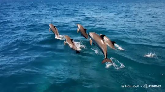 海豚在水里嬉戏 by Hailuo AI Video Generator