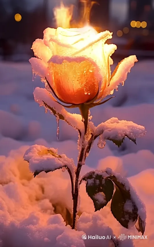 一段发光的花朵在雪地里盛开 by Hailuo AI Video Generator