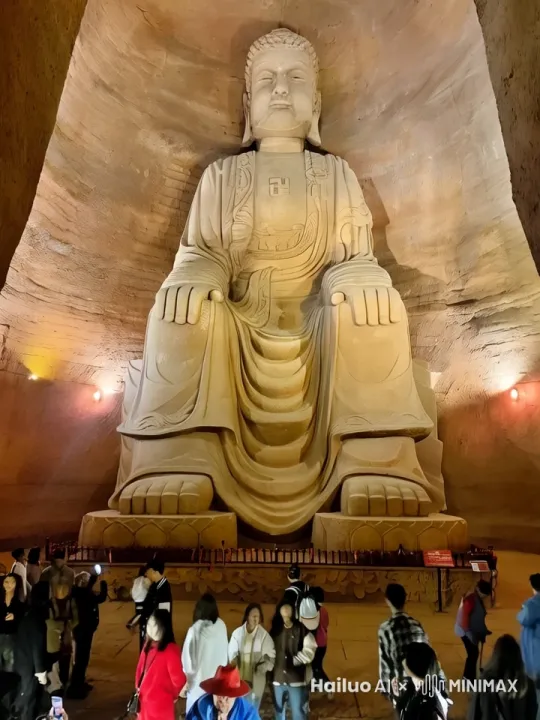 石像复活，起身站立，朝着镜头走来，镜头随之移动，脚下尘土飞扬 by Hailuo AI Video Generator