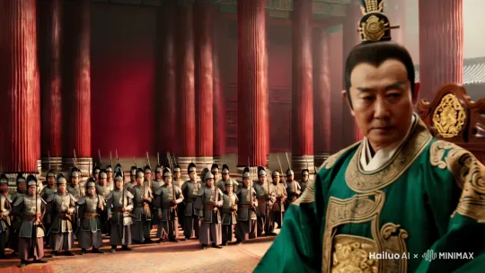 秦始皇站在大殿上，下面是群臣有武将，文臣 by Hailuo AI Video Generator