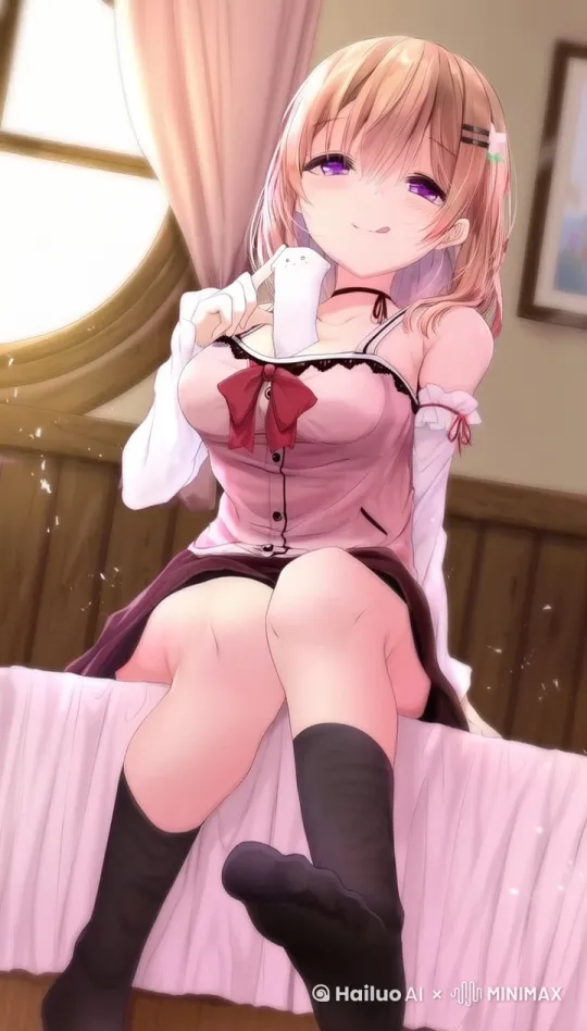 脱掉左腿的黑袜子，露出脚丫 by Hailuo AI Video Generator