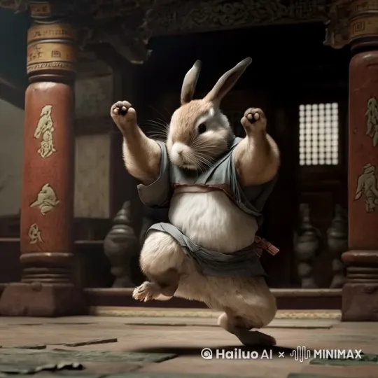 画面中的兔子正在打少林功夫。 by Hailuo AI Video Generator
