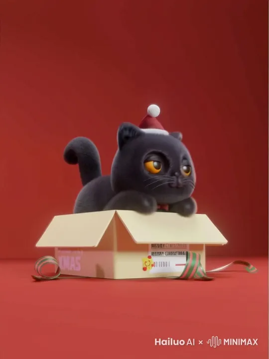 猫猫跳进纸箱，探出脑袋，尾巴摇啊摇 by Hailuo AI Video Generator