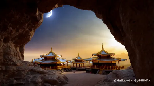 洞天石扉，訇然中开，青冥浩荡不见底，日月照耀金银台 by Hailuo AI Video Generator