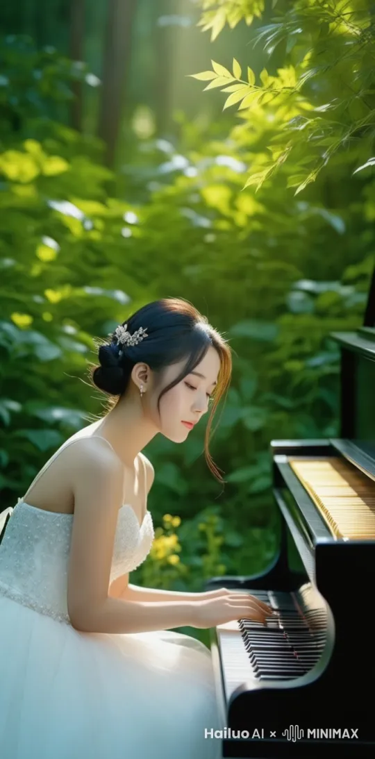 美丽女孩弹奏钢琴 by Hailuo AI Video Generator