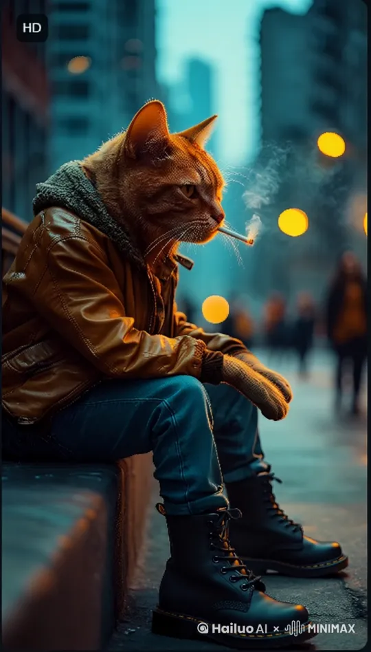 一个惆怅的动作，用右手拿回嘴上的烟，再缓缓放回嘴上，保持画面清晰。 by Hailuo AI Video Generator