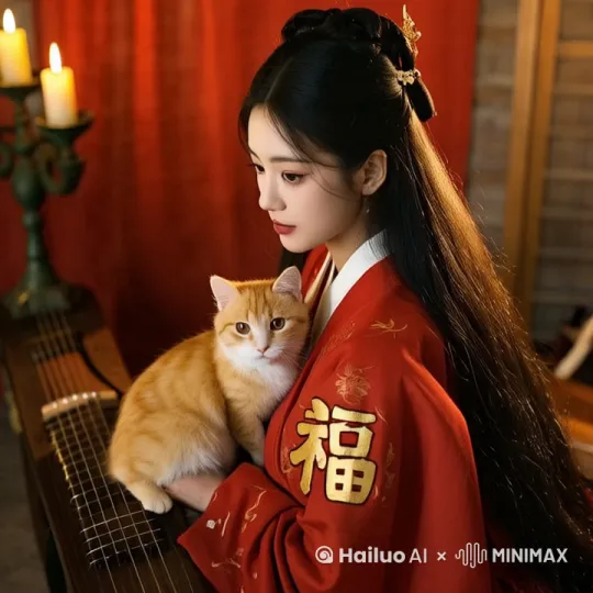 美女呵呵的笑，小猫跳来跳去，跳到美女的怀里，很开心的气氛，超清高 分辨率。电影版 by Hailuo AI Video Generator