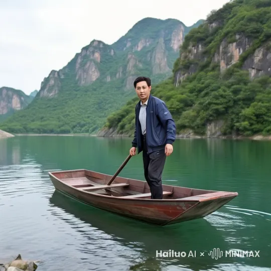 赵培山在划船，船在前行。 by Hailuo AI Video Generator