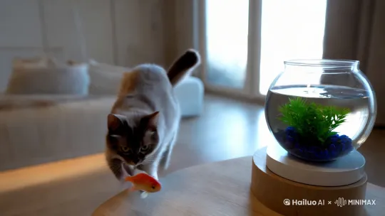 一只偷鱼的小猫 by Hailuo AI Video Generator