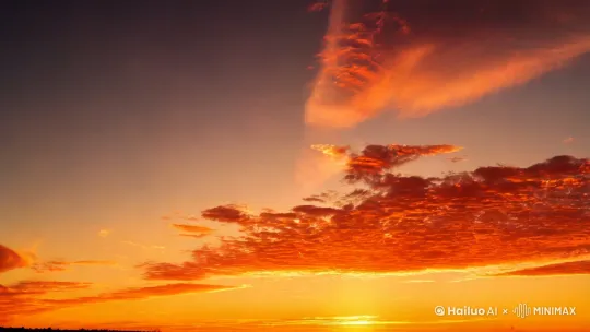 温暖的夕阳晕染湛蓝的天空中的云朵 by Hailuo AI Video Generator