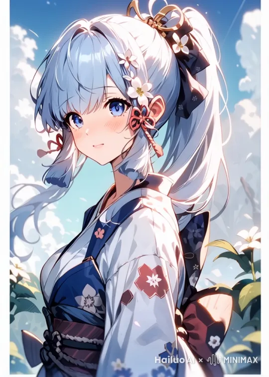 飘落樱花花瓣，人物害羞的表情 by Hailuo AI Video Generator