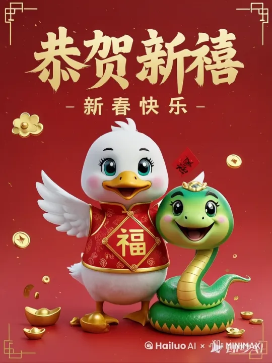 当然可以！以下是一个针对红包封面设计的动态视频脚本，旨在将您所描述的元素生动地展现出来。

### 动态视频设计脚本

#### 开场（0:00 - 0:05）
- **场景**：视频开始时，镜头缓缓拉近红包封面的整体设计，背景音乐轻快欢快，营造出节日的氛围。
- **效果**：红包封面在屏幕中央，四周闪烁着金色的光点，像烟花一样绽放。

#### 背景展示（0:05 - 0:10）
- **场景**：镜头逐渐聚焦于红包的红色背景，背景中的梅花、灯笼和烟花图案轻轻浮现，色彩鲜艳。
- **效果**：背景图案以渐变的方式逐渐显现，伴随着轻柔的音乐声，增添节日气氛。

#### 大鹅登场（0:10 - 0:20）
- **场景**：可爱的卡通大鹅从画面右侧飞入，展翅欲飞，身上穿着红色的小袍子，脖子上挂着金色的“福”字挂饰。
- **效果**：大鹅飞入时，伴随“咕咕”的声音，翅膀轻轻扇动，周围散发出金色的光晕，营造出吉祥的感觉。

#### 蛇的互动（0:20 - 0:30）
- **场景**：随着大鹅的出现，卡通风格的蛇从左侧缓缓爬入，绿色和金色相间的蛇身轻轻缠绕在大鹅的脚边。
- **效果**：蛇的头部微微抬起，嘴角带着微笑，伴随轻快的音乐，形成友好的互动，展现出智慧与灵动。

#### 祝福语呈现（0:30 - 0:40）
- **场景**：镜头聚焦在红包的上方，金色书法字体的“恭贺新禧”或“新春快乐”字样缓缓浮现，字形流畅且富有节日气氛。
- **效果**：文字出现时伴随轻微的闪光效果，给人一种温馨的祝福感。

#### 小细节展示（0:40 - 0:50）
- **场景**：镜头向下移动，展示红包下方的小金色图案，如金币和元宝，象征着财运亨通。
- **效果**：金币和元宝轻轻翻滚，伴随悦耳的叮当声，营造出富贵的氛围。

#### 结尾（0:50 - 1:00）
- **场景**：镜头拉远，展示整个红包封面，背景音乐渐渐减弱，画面上浮现出“祝你新春快乐”的字样。
- **效果**：整个红包封面在金色光晕的包围下缓缓消失，最后以红色背景和金色文字结束，留给观众温暖的节日祝福。

### 结束
- **背景音乐**：视频最后以欢快的传统乐器音乐收尾，营造出浓厚的新春气息。

希望这个动态视频设计脚本能够帮助您将红包封面的设计生动地呈现出来，祝您新春快乐，创作顺利！ by Hailuo AI Video Generator