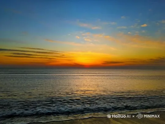 太阳缓缓从海面升起，远处的天空由黑变白，再变成金黄色，云彩也随着时间的推移而散开 by Hailuo AI Video Generator