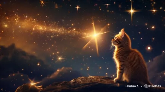 让整个画面动起来，星空下的猫咪欣赏流星 by Hailuo AI Video Generator