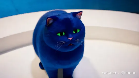 蓝色的胖猫在演讲 by Hailuo AI Video Generator