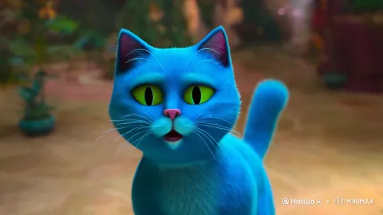 一只蓝色的猫跟我们高兴的演讲了几句然后玩起了鞭炮被炸飞了 by Hailuo AI Video Generator