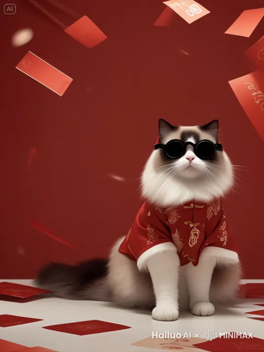 布偶猫在扑漫天飘撒的红包 by Hailuo AI Video Generator