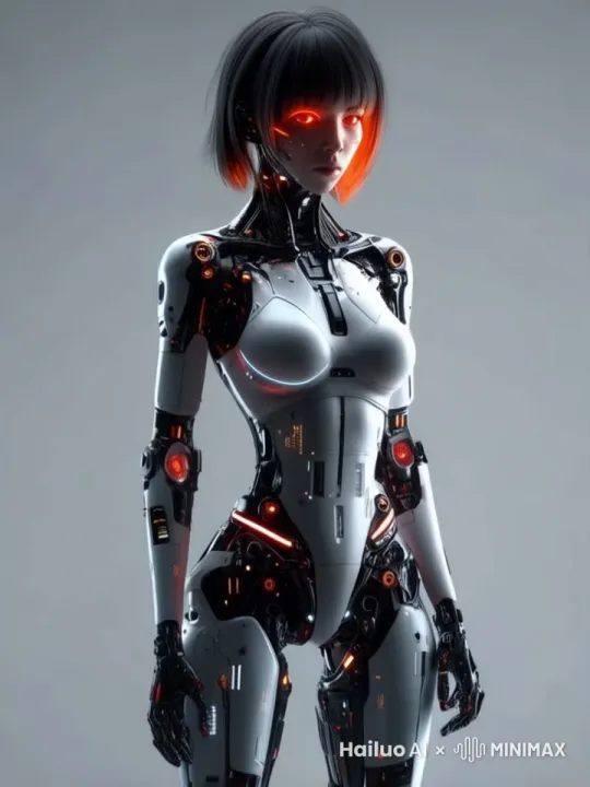 Seductive cyborg gesture 


- Mechanical joint articulation
- Energy core pulses
- Eye tracking interface active
- Background particle effects

Smooth arm movement sequence
- Fluid joint transitions
- Circuit pattern illumination
- Mechanical fingers unfold
- Energy trails follow motion
- Micro-hydraulic movements visible

 Gesture completion and hold
- Palm up invitation pose
- Energy field distortion
- Holographic interface ripples
- Power core surge effect
- Subtle body lean forward


- Smooth motion interpolation
- Dynamic lighting



Animation Focus:
- Smooth mechanical transitions 
- Elegant robotic precision
- Energy flow visualization
- Micro-expression details
- Environmental interaction by Hailuo AI Video Generator