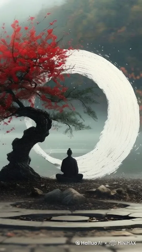 大叔缓缓摇摆，圆圈处白色圆圈转动。 by Hailuo AI Video Generator