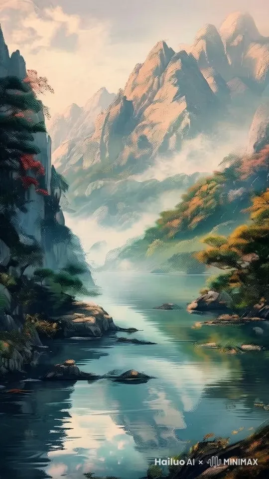 白云动起来，流水缓缓流动，体现一种真是感，画面流畅 by Hailuo AI Video Generator