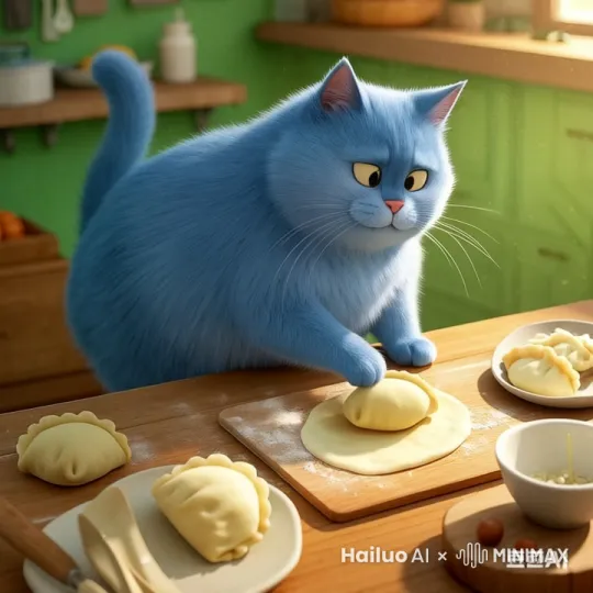这只猫在包饺子 by Hailuo AI Video Generator