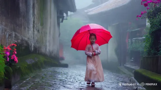 一个江南少女撑伞走在雨巷中 by Hailuo AI Video Generator