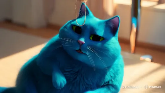 一只蓝色的胖猫卖萌 by Hailuo AI Video Generator