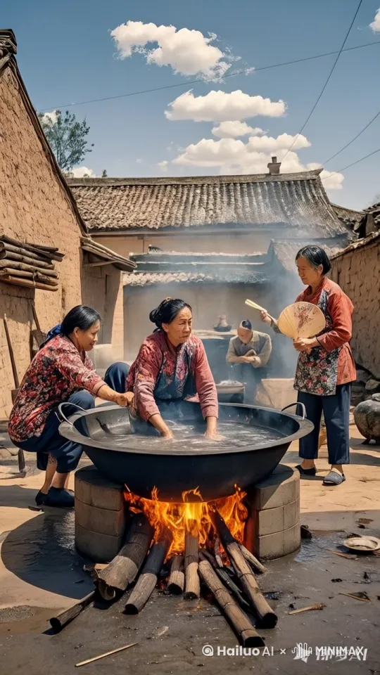 大妈在铁锅里上窜下跳，骑上火箭飞走，镜头移动，动态跟随 by Hailuo AI Video Generator