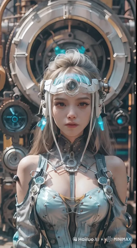 画面中的人物哭泣，跳起来，后边的机器转动起来然后炸开 by Hailuo AI Video Generator