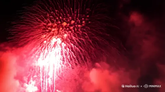 “炫丽的烟花在夜空中绽放，光影渐渐散去，露出广阔的绿草原，随后是漫天星空映衬下的静谧景色。 by Hailuo AI Video Generator