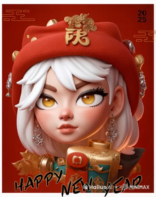 眨眼睛，可爱点微笑，吹个泡泡糖 by Hailuo AI Video Generator