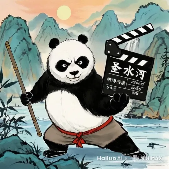 熊猫做一段武大动作后，打场记板 by Hailuo AI Video Generator