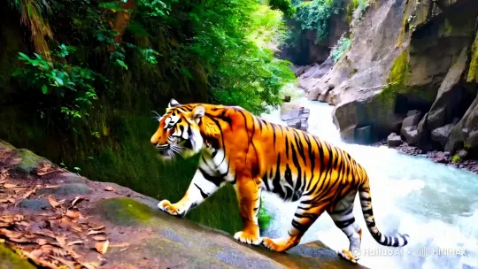 猛虎下山越过山涧 by Hailuo AI Video Generator