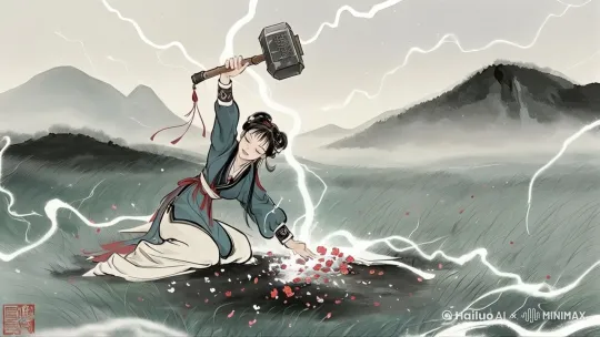 主角高举并挥舞雷神之锤,天上批下闪电,击中地面的花,激起花瓣纷飞,画面主体动态呈现,动作自然流畅,环境光,符合逻辑,极致细节,镜头锁定,超真实动态捕捉。人物脸部不变形。清晰自然,不模糊,高质量,没有瑕疵,锁定摄像机, by Hailuo AI Video Generator