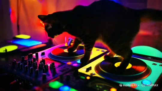 一只猫在打dj by Hailuo AI Video Generator