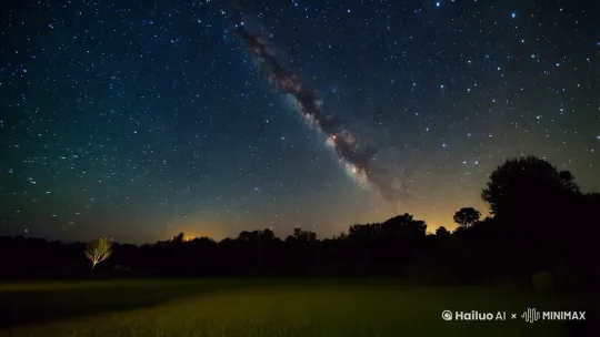 夜晚星空全是星光，在草坪上，风轻轻吹过，天上泛发着星光，视频8k超高清，电影质感 by Hailuo AI Video Generator