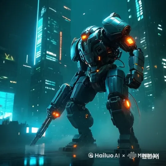 抬起枪，射向对面的机器人 by Hailuo AI Video Generator