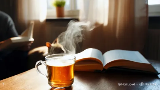 今天在家，给自己煮了一杯热气腾腾的奶茶。看着茶叶在热水中翻滚、舒展，散发出浓郁的香气，心情也变得格外舒畅。
 
坐在洒满阳光的窗边，翻开一本心仪已久的书，每一页文字都像是与老友的倾心交谈。阳光暖烘烘地照在身上，偶尔有微风吹动窗帘，带来一丝凉意。
 
猫咪乖巧地窝在脚边，发出轻柔的呼噜声。这看似平凡的一天，却处处充满治愈。生活或许平淡，但只要用心感受，美好无处不在。
 
想和你们分享更多这样的温暖日常，一起在平凡中发现美好✨ by Hailuo AI Video Generator