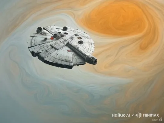 千年隼 飞船的图，飞跃木星大红斑上空！ by Hailuo AI Video Generator