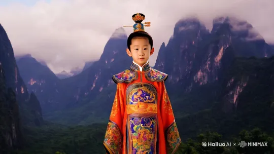 一名白衣的古风少年拥有心想事成的强大能力，他面对着眼前连绵不绝的山脉仅仅是一个念头就让这些山脉立刻消失，取而代之的是一望无际的平原以及平原上一座座高耸入云的通天巨塔。 by Hailuo AI Video Generator
