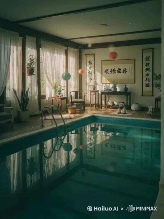 中式泳池房，镜头慢慢拉远 by Hailuo AI Video Generator